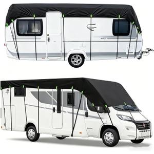 600D Heavy-Duty Wide Width RV Roof Cover — Featuring Reflective Strips,Camper roof Cover, Waterproof UV Resistant, Travel Trailers, Class C/B/A Motorhomes, Popup & Truck Campers,RVs, Black 9.5m*3.3m