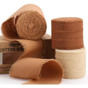 Fall Ribbon Brown 1-1/2 x 15 Yards Handmade Cotton Frayed Fringe Fabric Ribbons for Crafts Flower Bouquets Wedding Baby Shower Home DIY Decor (Khaki & Coffee)