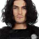 ALLAURA  Jon Snow Wig Northern Snow King Wig + Shield Jon Snow Pin  Bruno Short Black Curly Cosplay Wigs For Men Halloween Cosplay Halloween Costume