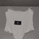 SUUKSESS Women Square Neck Lace Bodysuit Sleeveless Spaghetti Strap Tank Top (Large, Cream White)