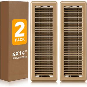Floor Register 4x14, Heavy Duty Steel Walkable Floor Vent Covers, Air Vent Covers with Adjustable Air Supply Lever for Home Floor, Sidewall, 2 Pack, Brown
