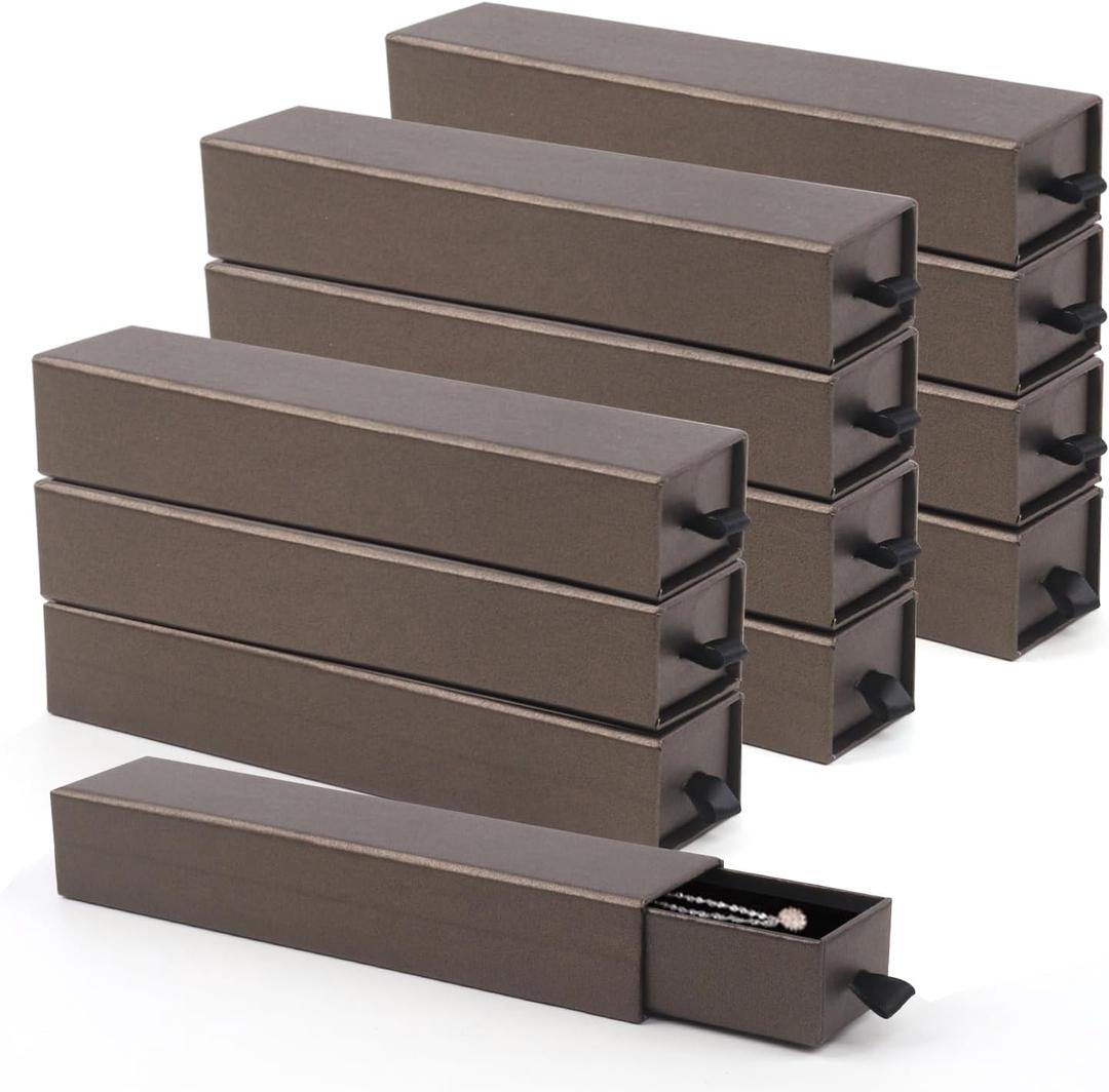 Lainrrew Jewelry Gift Box, Luxury 12-Pack Jewelry Gift Box Velvet-Lined, Compact Drawer Style for Earrings & Rings, Stylish Necklace Bracelet Organizer, 8.3x1.8x1.4 Inches (Coffee)