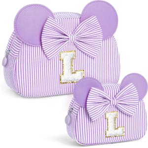 Initial Travel Makeup Bags for Girls | Personalized Initial Makeup Bag | Purple Cosmetic Bags Travel Bag | 8 9 10 11 12 13 14 15 16 Years Old Girl Gift Teen Girl Kids Gifts Trendy Stuff L