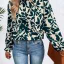 MakeMeChic Women's Floral Print Long Sleeve Ruffle High Neck Blouse Shirt Top (Blue, XL)