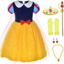 Joy Join Princess Costume Dress For Little Girls Birthday Party Dress Up With Gloves,Crown,Wand,Necklace 4-5 Years (4T 5T)