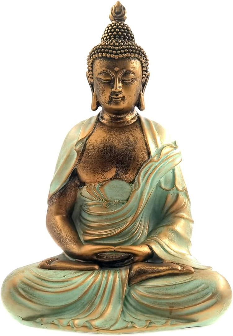 7.5" Gold Buddha Statue for Home Decor - Serene Meditation Decor, Zen-Inspired Buddha Sculpture with Blessing Services Included