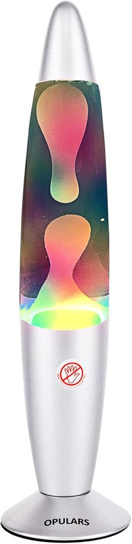 Colorful Magma Lamp Rainbow Motion Lamps for Adults and Kids, 13.5-inch Silver Base Lamp with White Wax in Clear Liquid,Multicolor Mood Lighting Halloween ChristmasBirthday Gift (Multicolor)
