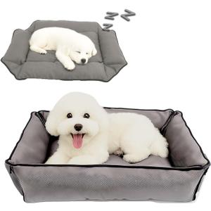 Waterproof Oxford Dog Bed, Foldable Crate Mat for Small Medium Dogs, Orthopedic Pet Cushion with PP Cotton, Chew Resistant, Anti-Slip Base, Indoor Outdoor Washable Portable Bed, Gery