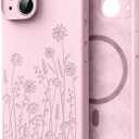for iPhone 15 Phone Case for Women Compatible with Magsafe, Hard Liquid Silicone Cute Pink Spring Floral Design Shock Proof Heavy-Duty Protection for Women Girls