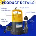 Acquaer 1/2HP Sump Pump, 2906GPH Submersible Water Pump for Water Removal in Hot Tubs, Pools, Basements, and Garden Ponds
