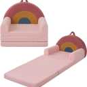 Blissful Diary Foldable Toddler Couch, 2-in-1 Comfy Toddler Chair & Lounger for Reading, Playroom, Kids Couch Sofa for Girls Boys Birthday Gift, Blush Rainbow