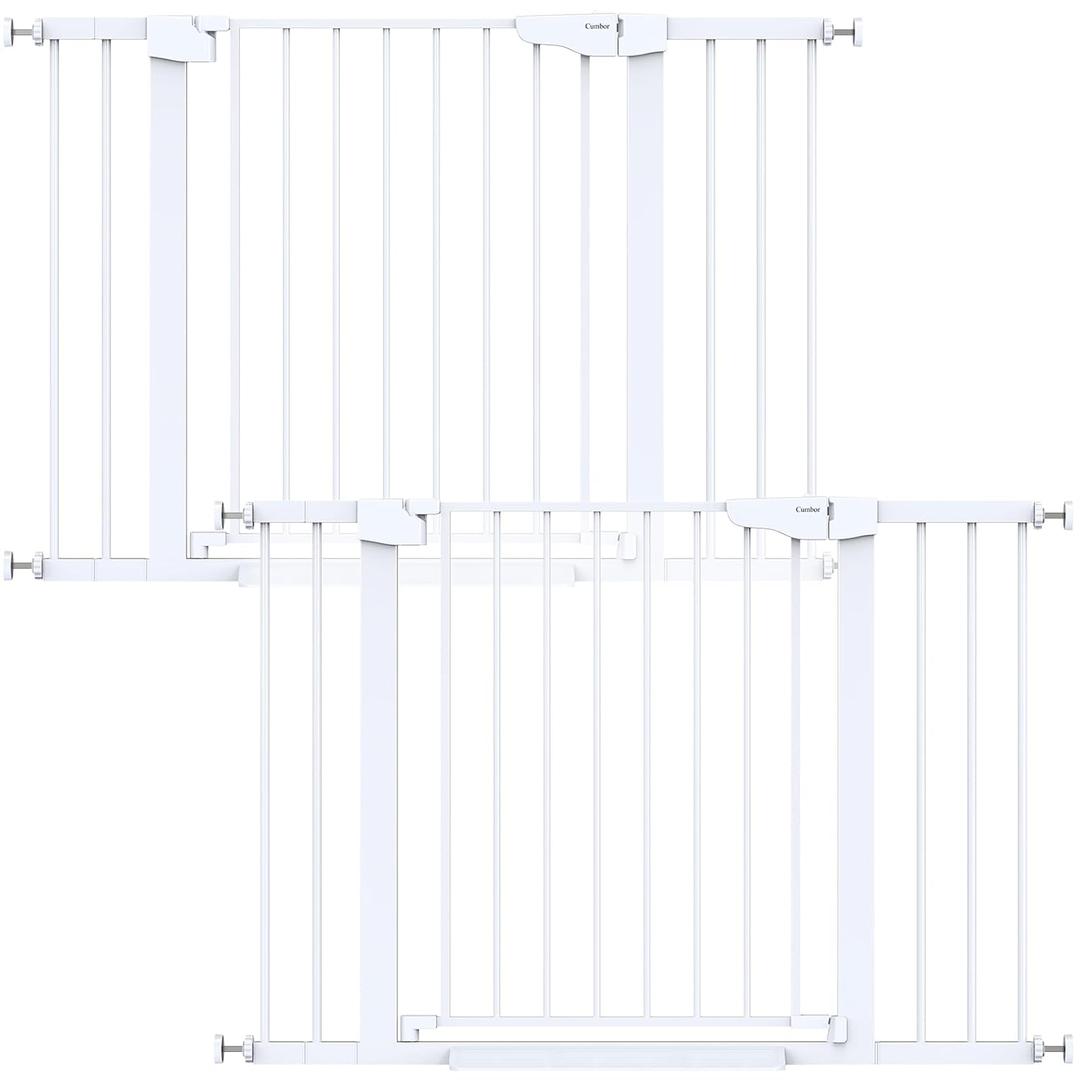 Cumbor 2 Pack 29.7-46" Baby Gate for Stairs, Mom's Choice Awards Winner-Auto Close Dog Gate for doorways, Easy Install Pressure Mounted Pet Gates indoor, Easy Walk Thru Wide Safety Gate for Dog, White