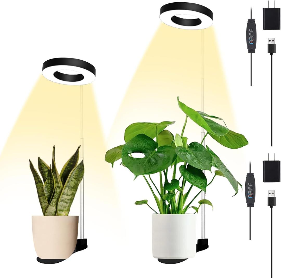 Desk Grow Light for Indoor Plants, Height Adjustable 96 LEDs Full Spectrum Plant Light with Auto On/Off Timer (4/8/12H), 3 Lighting, 10- Dimmable for Succulents, Small Plants (Black, 2 Pack)