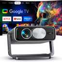 4K Projector Built-in Google TV, 2500ANSI/Auto Lens Cap/AI Voice Control Projector with WiFi and Bluetooth, Smart Movie Projector with Auto Focus & Keystone, Mini Proyector for Apps/Celling/Outdoors