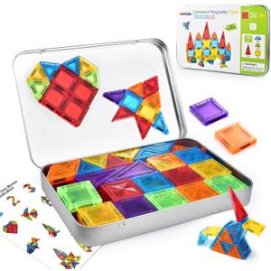 mini Magnetic Tiles,70pcs Travel Magnetic Tiles Set with Iron Box,Portable Magnetic Building Blocks for Kids Ages 3-8,STEM Montessori Educational Toys Gift for Boys & Girls