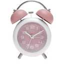 Old Fashioned Circle Loud Alarm Clock with Night Light Battery Operated for Heavy Sleepers Adults Teenagers 5.9 x 4.3 x 2 inch Pink