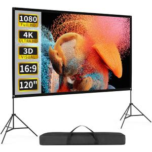 Projector Screen with Stand 120 Inch, 16:9 4K HD Portable Projector Screen Indoor Outdoor, Foldable Wrinkle-Free Movie Screen 160 Front Rear Projection Screen with Carry Bag for Home Movie