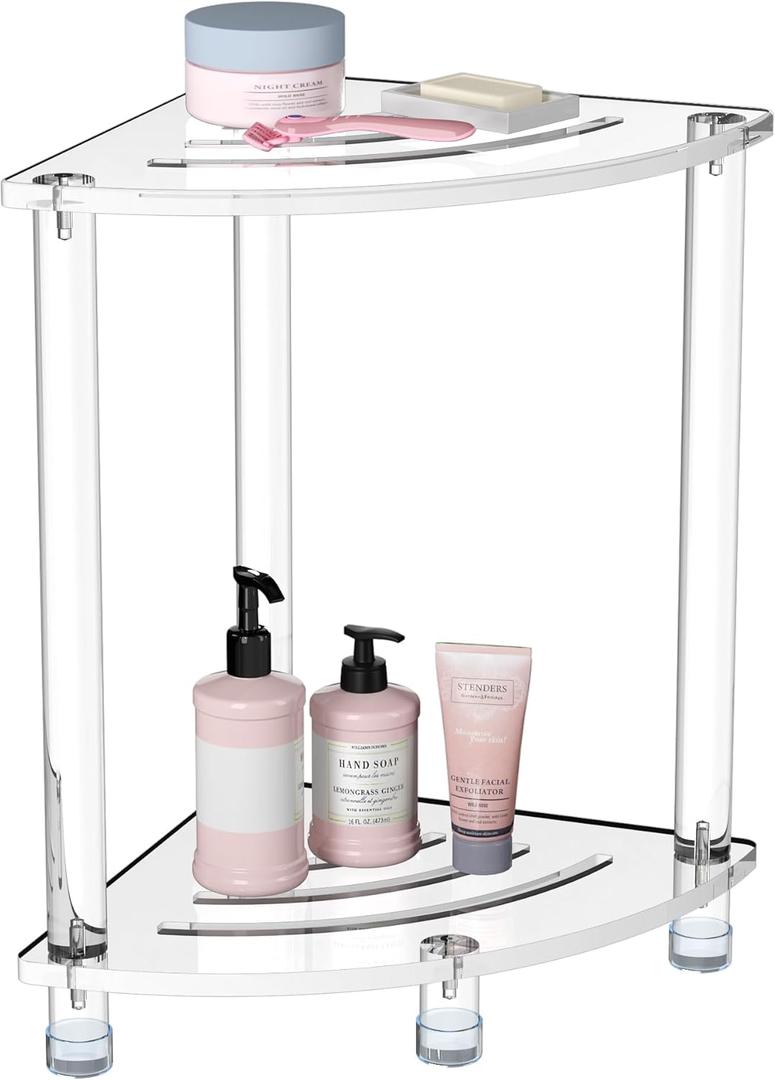 Sumerflos Acrylic Corner Shower Stool for Inside Shower, Clear Small Shower Bench for Shaving Legs Seating Waterproof Heavy Duty Assemble Modern (Clear, 11.81" D x 11.81" W x 18.11" H)
