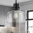 Emak Black Pendant Light Fixtures, Modern 10 Inch Clear Glass Pendant Lights Kitchen Island, Farmhouse Large Kitchen Island Lighting, PL126-BK-CG