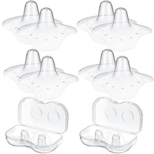 Nuanchu 8 Pcs Contact Nipple Shield for Breastfeeding Newborn Nipple Protector with Carrying Case Silicone Extender for Women Protecting Sore, Flat or Inverted(24 mm/ 0.94 Inch,Clear)