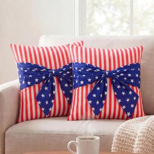 Peryiter 2 Pcs 4th of July Pillow Covers 18x18 Inch American Flag Patriotic Decorations Throw Pillow Covers 250th Anniversary Independence Memorial Day Cotton Linen for Couch Sofa Home Decor