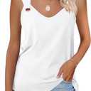 Women's V Neck Tank Top Casual Sleeveless Shirts Cute Summer Tees (White)