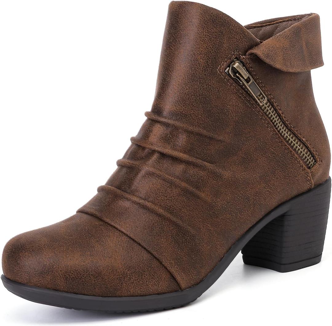 Ruiee Ankle Boots for Women Heeled Fashion Booties. (Brown, 7)