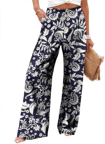 Angerella Women's Casual Wide Leg Pants High Elastic Waisted in The Back Business Work Trousers Long Pants with Pocket, M