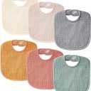 POIKSHARK 6-Pack Muslin Baby Bibs for Unisex Boys Girls, Cotton Baby Drool Bibs, Drooling and Teething Bibs for Infant (Neutral)