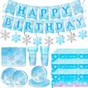 Teenyyou 148 Pcs Summer Snowflake Birthday Party Supplies Wonderland Snowflake Winter Party Decorations with Disposable Tablecloths Plates Cups Napkins Forks Spoons Banners for Summer, Plates: approx. 7 inches and 9 inches