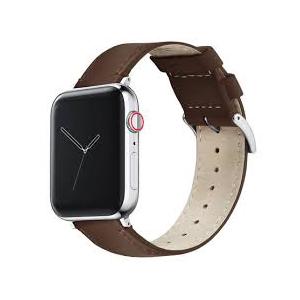BARTON WATCH BANDS- Black Leather and Rubber Hybrid - Compatible with All Apple Watches (Ultra, SE, 8, 7, 6, 5, 4, 3, 2, 1) - 38mm, 40mm, 41mm, 42mm, 44mm, 45mm, 49mm (Walnut Brown Leather (Stainless Steel Buckle))