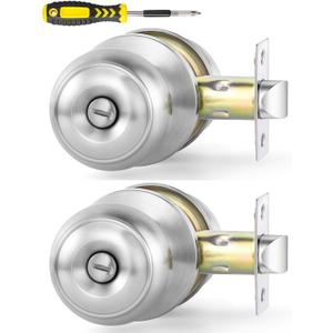Lanwandeng 2 Pack Interior Door Knobs for Bedroom or Bathroom Keyless, Brushed Nickel Privacy Door Knob, Round Ball Bath/Bed Door Locks