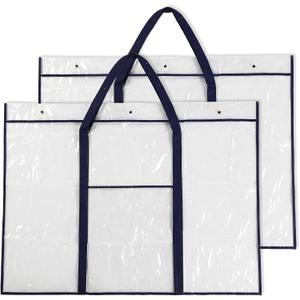 Windyun 2 Pack Large Poster Storage Bag 48" x 36" Bulletin Board Holder Art Portfolio Case PVC Art Portfolio Container Storage Box with Pocket for Classroom Teacher Organization(Blue)