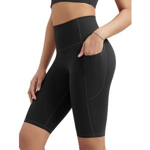ODODOS Women's High Waist Lounge Yoga Shorts with Pockets, 4"/6"/8"/10" Buttery Soft Biker Shorts (Medium, Black)