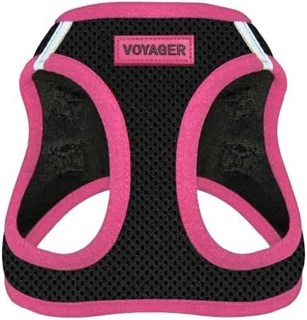 Best Pet Supplies - All Weather Mesh/Plush, Reflective, No Pull Harness for Small, Medium Dogs, Cats - Secure with Hook & Loop Fastener, Buckle, Double D-Rings - Black/Pink Trim, S