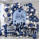 Blue Silver Balloon Garland Arch Kit, Navy Blue White Balloon Arch Kit, Metallic Silver Confetti Balloons Star Foil Balloons for Graduation Father's Day Dad Birthday Wedding Baby Shower Party Decor