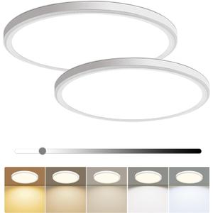 hunhun 2 Pack 16 Inch Dimmable LED Flush Mount Ceiling Light 4800LM Round Light Fixture 5 Color Temperature Selectable Super Slim Large Flat Ceiling Lamp for Living Dining Room White