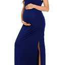 Smallshow Women's Split Long Maternity Dress Sleeveness Ruched Pregnancy Clothes Large Navy Size L