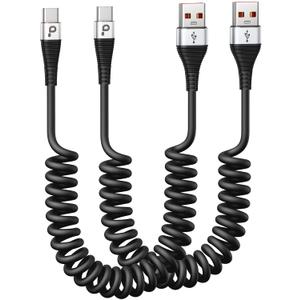 USB C Cable Fast Charging, 2Pack 3ft Coiled USB A to Type C Charge Cord for Car, USB-C Charging Cable Compatible with iPhone 16/15/Samsung Galaxy S20 S10 S9 S8 Plus Note 10 9 8 and More USB C Devices (Silver)