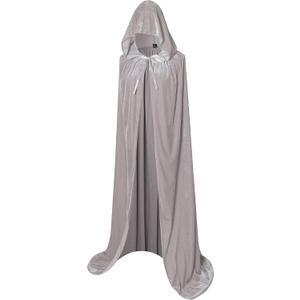 BIGXIAN Long Hooded Cloak Velvet Cape Witch Costume Halloween Costumes for Women Men (Large, Gray)