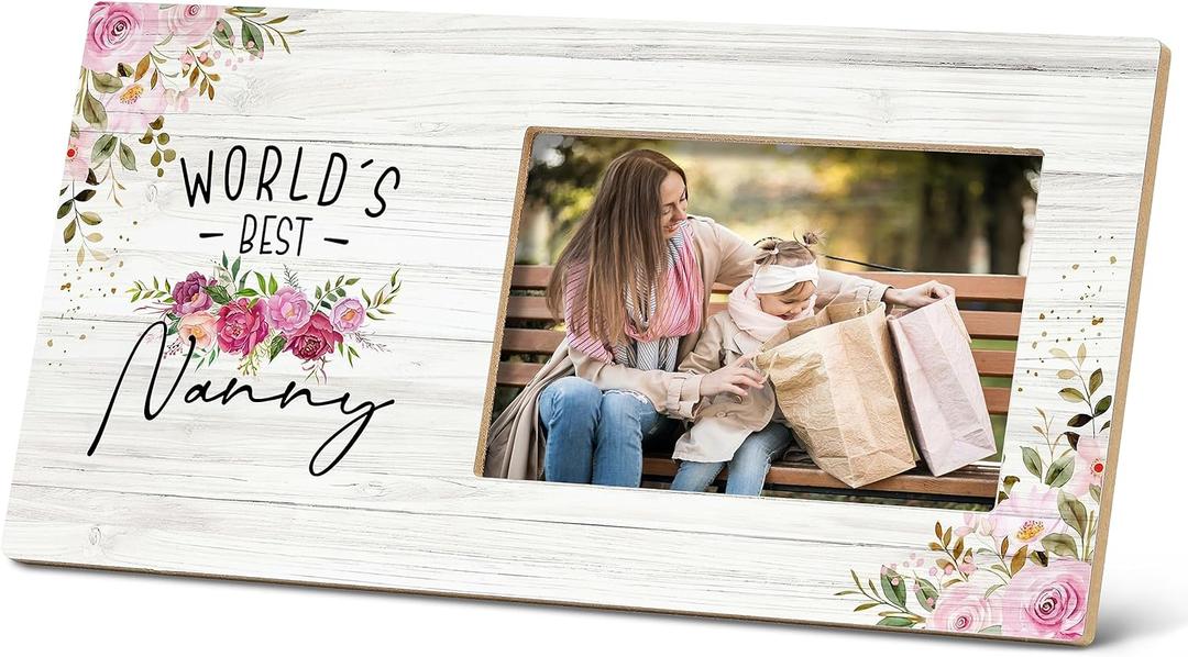 SRADMO Nanny Gifts - World's Best Nanny 12x6 inch Wooden Tabletop Photo Frame
