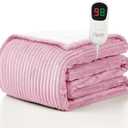 Homemate Electric Heated Blanket Twin Size - 62"x84" Heating Blanket Twin Size 1/2/4/6/8 Hours Auto-Off 10 Heat Level Over-Heat Protection Soft Flannel Sherpa ETL Certification (06 - Pink(striped))