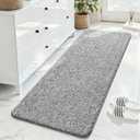 ISEAU Bathroom Runner Rugs 24x60, Super Absorbent Microfiber Large Bath Mat, Non-Slip Long Shower Rug with TPR Backing, Thick Plush Machine Washable Bathmat for Bathrooms Decor, Light Grey/White