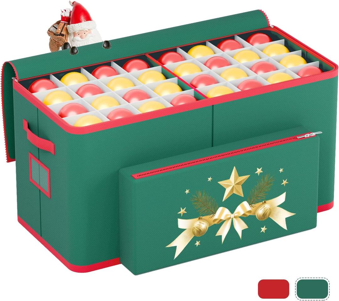 Christmas Ornament Storage Box Christmas Decoration Storage with 8 Removable Trays Store Up to 128 3-Inch Ornaments Large Ornament Storage Box with Dual Zipper and Pockets for Holiday Storage (Green)