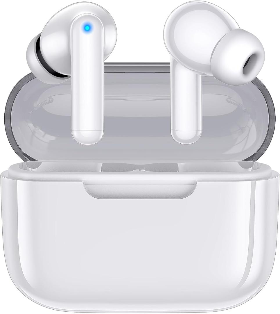 kurdene Wireless Earbuds, Bluetooth 5.3 in Ear Buds Light Weight Headphones with Deep Bass Sound,48 Hours Playtime Headset,Clear Calls Earphones with Mics for Sports Workout White