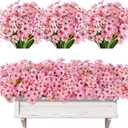 AmyHomie 20 Bundles Artificial Flowers for Outdoor Outside Spring Summer Decoration UV Resistant Faux Flowers No Fade Fake Plastic Plants Garden Porch Window Box Decorating (Pink)