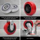 5 Inch Polyurethane Caster Wheels- Polyurethane on Polyolefin Core Wheel with Double Roller Bearing, Casters Set of 4 Heavy Duty with 4000 lbs Capacity, Use for Handling, Industrial Trolleys