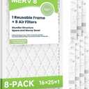 Future Way 16x25x1 Air Filters, 8-Pack with Reusable Frame, MERV 8, MPR 700 AC Furnace Filters, Space Saving & Cost-effective