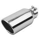 Vurkcy 3 inch Inlet Exhaust Tip, 5" Outlet 12" Overall Length Stainless Steel Exhaust Tail Pipe, Bolt-On, Rolled Edge, Slant Sleek Angle Cut, Polished Tailpipe, Silvery﻿
