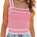 Dokotoo Women's Square Neck Knit Crop Tank Tops 2026 Slim Fit Y2K Color Block Sleeveless Cami Shirts (Pink, XL)